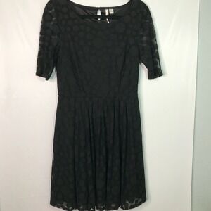 LC‎ Lauren Conrad Black Polka Dot Fit and Flare Dress 3/4 Sleeve Women